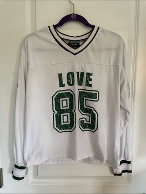 White & Green 'Love 85' Oversized Long Sleeve Tee - Jolie and Joy size small